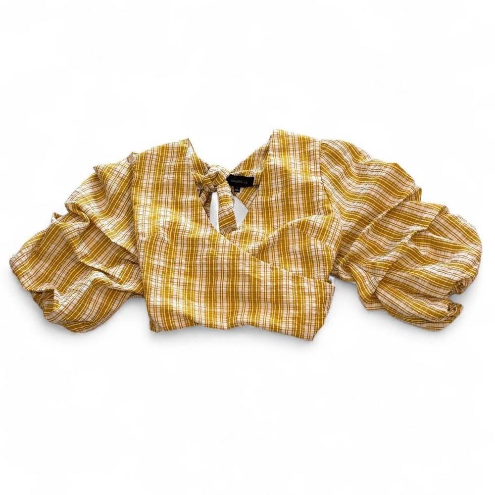 Majorelle Crop Open Back Puff Sleeve Blouse
